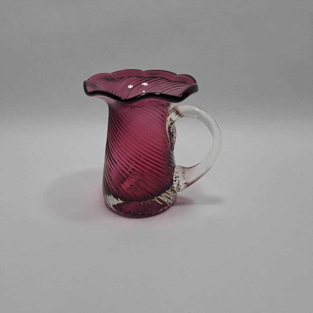 Pilgrim Cranberry Swirl Glass Small Pitcher Applied Handle Vintage